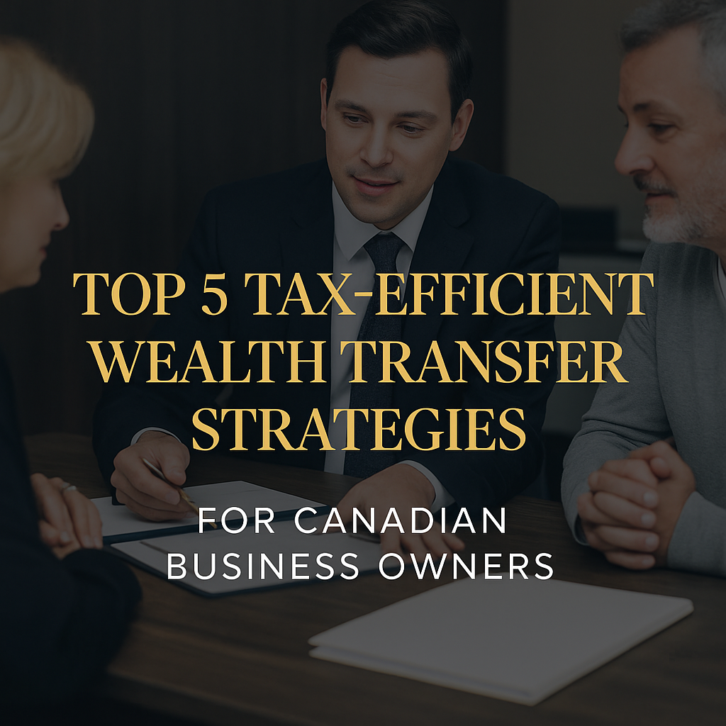Business advisors reviewing financial charts and estate planning documents, illustrating tax-efficient wealth transfer strategies for Canadian business owners.