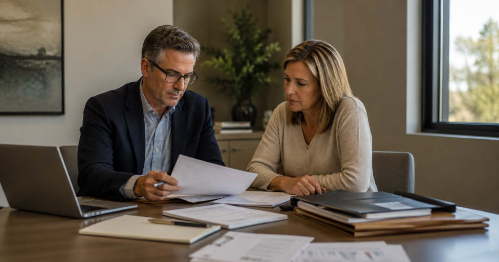 Ontario incorporated business owner reviewing estate tax obligations with financial advisor after unexpected death