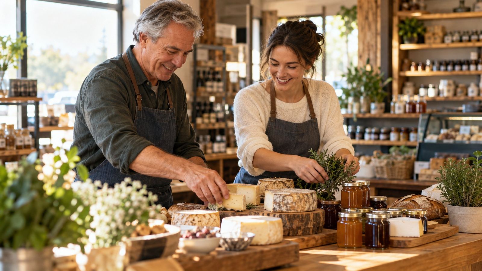 Parent and adult child working side by side in a family food business